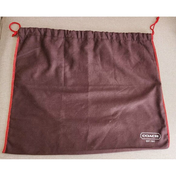 Nice COACH Dust Protective STORAGE BAG Brown Cover Red Edge Drawstring 15x19 - Picture 1 of 3
